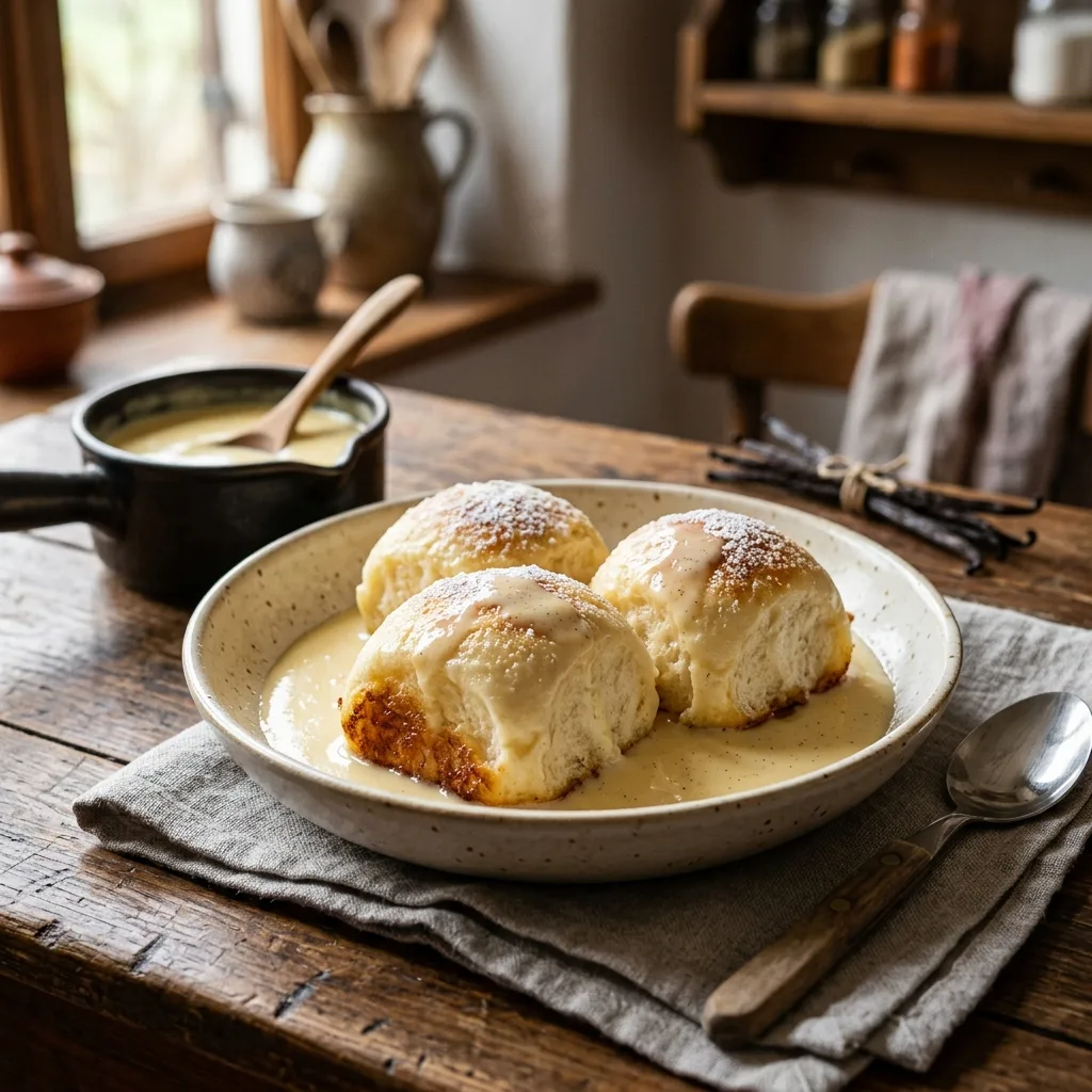 Original Dampfnudeln mit Vanillesoße Rezept zubereitet - Dampfnudeln mit Vanillesoße, Original Rezept, deutsche Küche, kochen, selber machen