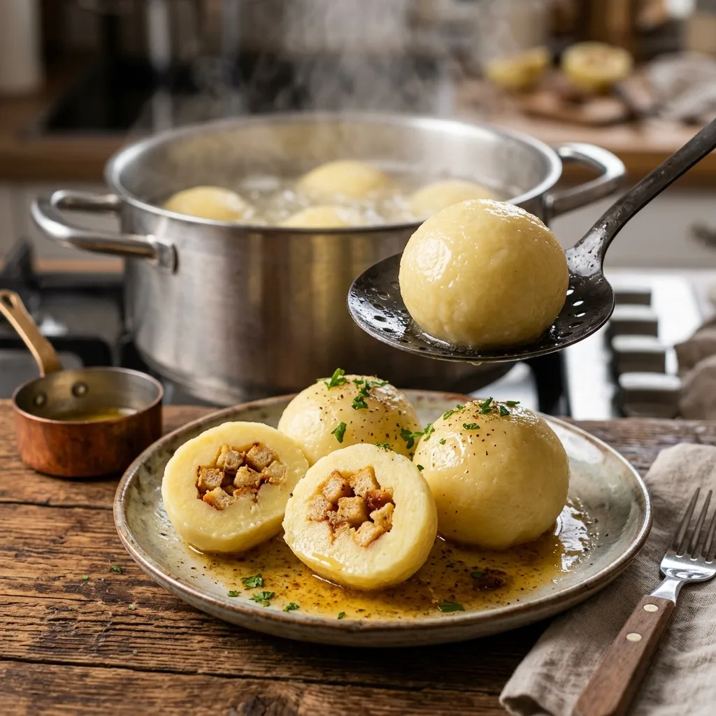 Fertige Thüringer Klöße mit brauner Butter