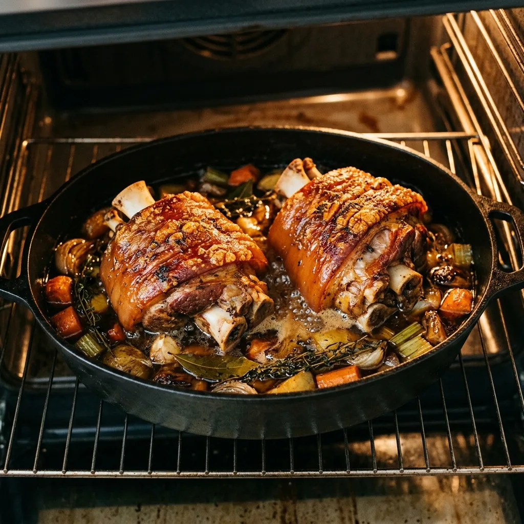Schweinshaxe im Ofen schmoren lassen