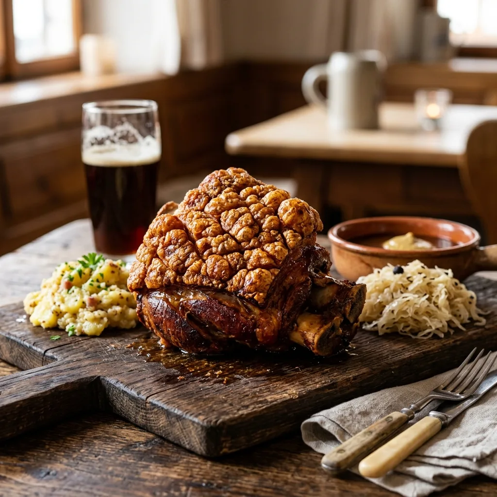 Knusprige Schweinshaxe fertig aus dem Ofen
