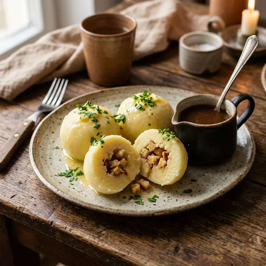 Thüringer Klöße mit Crouton-Füllung und brauner Butter